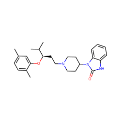 Cc1ccc(C)c(O[C@H](CCN2CCC(n3c(=O)[nH]c4ccccc43)CC2)C(C)C)c1 ZINC000001489530