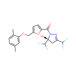 Cc1ccc(C)c(OCc2ccc(C(=O)N3N=C(C(F)F)C[C@]3(O)C(F)F)o2)c1 ZINC000000653549