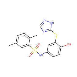 Cc1ccc(C)c(S(=O)(=O)Nc2ccc(O)c(Sc3ncn[nH]3)c2)c1 ZINC000006269491