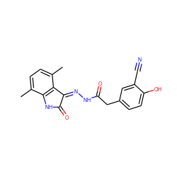 Cc1ccc(C)c2c1NC(=O)/C2=N\NC(=O)Cc1ccc(O)c(C#N)c1 ZINC000072178774