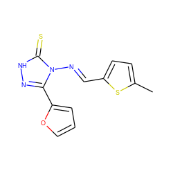 Cc1ccc(C=Nn2c(-c3ccco3)n[nH]c2=S)s1 ZINC000254843913