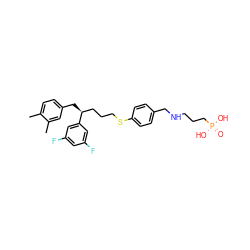 Cc1ccc(C[C@@H](CCCSc2ccc(CNCCCP(=O)(O)O)cc2)c2cc(F)cc(F)c2)cc1C ZINC000103256040