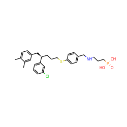 Cc1ccc(C[C@@H](CCCSc2ccc(CNCCCP(=O)(O)O)cc2)c2cccc(Cl)c2)cc1C ZINC000103256036