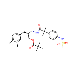 Cc1ccc(C[C@@H](CNC(=O)C(C)(C)c2ccc(NS(C)(=O)=O)cc2)COC(=O)C(C)(C)C)cc1C ZINC000014973265