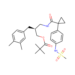 Cc1ccc(C[C@@H](CNC(=O)C2(c3ccc(NS(C)(=O)=O)cc3)CC2)COC(=O)C(C)(C)C)cc1C ZINC000014973288