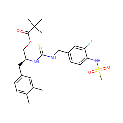 Cc1ccc(C[C@@H](COC(=O)C(C)(C)C)NC(=S)NCc2ccc(NS(C)(=O)=O)c(F)c2)cc1C ZINC000084757605