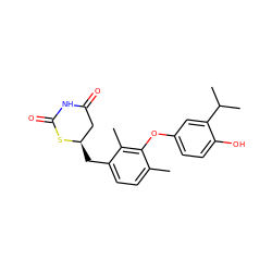 Cc1ccc(C[C@@H]2CC(=O)NC(=O)S2)c(C)c1Oc1ccc(O)c(C(C)C)c1 ZINC000028948204