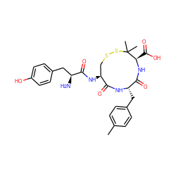 Cc1ccc(C[C@@H]2NC(=O)[C@@H](NC(=O)[C@@H](N)Cc3ccc(O)cc3)CSSC(C)(C)[C@@H](C(=O)O)NC2=O)cc1 ZINC000029327796