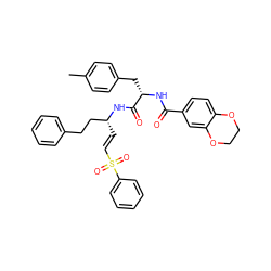 Cc1ccc(C[C@H](NC(=O)c2ccc3c(c2)OCCO3)C(=O)N[C@H](/C=C/S(=O)(=O)c2ccccc2)CCc2ccccc2)cc1 ZINC000029038570