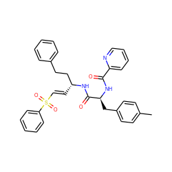 Cc1ccc(C[C@H](NC(=O)c2ccccn2)C(=O)N[C@H](/C=C/S(=O)(=O)c2ccccc2)CCc2ccccc2)cc1 ZINC000029038567