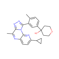 Cc1ccc(C2(O)CCOCC2)cc1-c1nnc2c(C)nc3ccc(C4CC4)nc3n12 ZINC000145749239