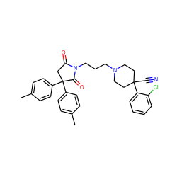 Cc1ccc(C2(c3ccc(C)cc3)CC(=O)N(CCCN3CCC(C#N)(c4ccccc4Cl)CC3)C2=O)cc1 ZINC000003979292