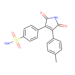 Cc1ccc(C2=C(c3ccc(S(N)(=O)=O)cc3)C(=O)NC2=O)cc1 ZINC000169311090