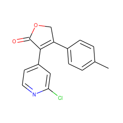 Cc1ccc(C2=C(c3ccnc(Cl)c3)C(=O)OC2)cc1 ZINC000299820417