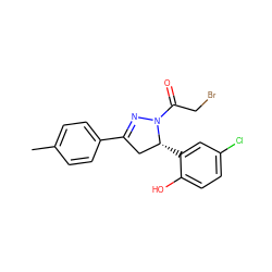 Cc1ccc(C2=NN(C(=O)CBr)[C@H](c3cc(Cl)ccc3O)C2)cc1 ZINC000299856802