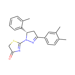 Cc1ccc(C2=NN(C3=NC(=O)CS3)[C@H](c3ccccc3C)C2)cc1C ZINC000095574359