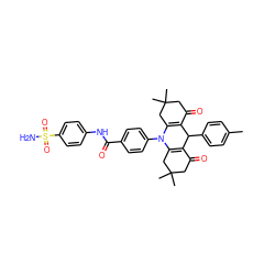 Cc1ccc(C2C3=C(CC(C)(C)CC3=O)N(c3ccc(C(=O)Nc4ccc(S(N)(=O)=O)cc4)cc3)C3=C2C(=O)CC(C)(C)C3)cc1 ZINC000096910926