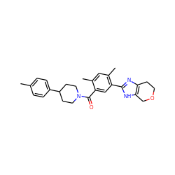 Cc1ccc(C2CCN(C(=O)c3cc(-c4nc5c([nH]4)COCC5)c(C)cc3C)CC2)cc1 ZINC000098185447