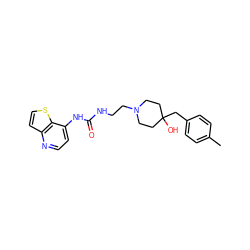 Cc1ccc(CC2(O)CCN(CCNC(=O)Nc3ccnc4ccsc34)CC2)cc1 ZINC000220150947