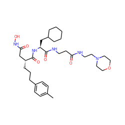 Cc1ccc(CCC[C@H](CC(=O)NO)C(=O)N[C@@H](CC2CCCCC2)C(=O)NCCC(=O)NCCN2CCOCC2)cc1 ZINC000026392863