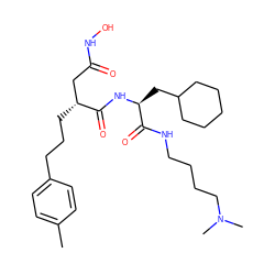 Cc1ccc(CCC[C@H](CC(=O)NO)C(=O)N[C@@H](CC2CCCCC2)C(=O)NCCCCN(C)C)cc1 ZINC000026653303