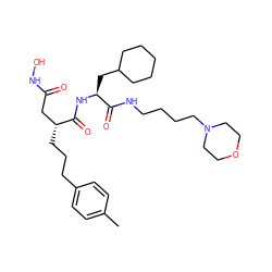 Cc1ccc(CCC[C@H](CC(=O)NO)C(=O)N[C@@H](CC2CCCCC2)C(=O)NCCCCN2CCOCC2)cc1 ZINC000026658294