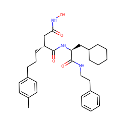 Cc1ccc(CCC[C@H](CC(=O)NO)C(=O)N[C@@H](CC2CCCCC2)C(=O)NCCc2ccccc2)cc1 ZINC000013558487