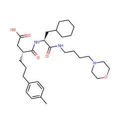 Cc1ccc(CCC[C@H](CC(=O)O)C(=O)N[C@@H](CC2CCCCC2)C(=O)NCCCCN2CCOCC2)cc1 ZINC000026393089