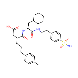 Cc1ccc(CCC[C@H](CC(=O)O)C(=O)N[C@@H](CC2CCCCC2)C(=O)NCCc2ccc(S(N)(=O)=O)cc2)cc1 ZINC000026394345