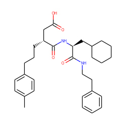 Cc1ccc(CCC[C@H](CC(=O)O)C(=O)N[C@@H](CC2CCCCC2)C(=O)NCCc2ccccc2)cc1 ZINC000013558496