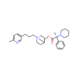 Cc1ccc(CCC[N+]23CCC(CC2)[C@@H](OC(=O)[C@](C)(c2ccccc2)N2CCCCC2)C3)cn1 ZINC000073161448