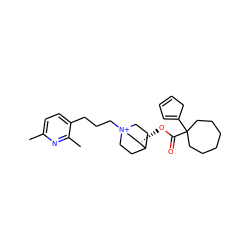 Cc1ccc(CCC[N+]23CCC(CC2)[C@@H](OC(=O)C2(C4=CC=CC4)CCCCCC2)C3)c(C)n1 ZINC000103288765