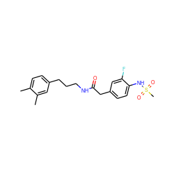 Cc1ccc(CCCNC(=O)Cc2ccc(NS(C)(=O)=O)c(F)c2)cc1C ZINC000028460486