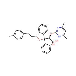 Cc1ccc(CCCOC(c2ccccc2)(c2ccccc2)[C@@H](Oc2nc(C)cc(C)n2)C(=O)O)cc1 ZINC000013799575