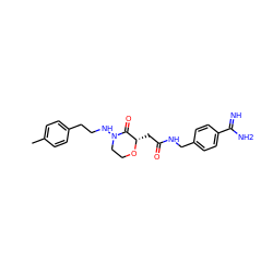 Cc1ccc(CCNN2CCO[C@@H](CC(=O)NCc3ccc(C(=N)N)cc3)C2=O)cc1 ZINC000013526844