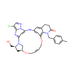 Cc1ccc(CN2C(=O)CCc3cc4cc(c32)OC/C=C/CO[C@H]2C[C@@H](CO)N(C2)c2cc(n3ncc(Cl)c3n2)N4)cc1 ZINC001772632282