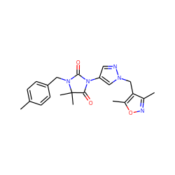 Cc1ccc(CN2C(=O)N(c3cnn(Cc4c(C)noc4C)c3)C(=O)C2(C)C)cc1 ZINC000116674332