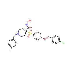 Cc1ccc(CN2CCC(C(=O)NO)(S(=O)(=O)c3ccc(OCc4ccc(Cl)cc4)cc3)CC2)cc1 ZINC000013521118