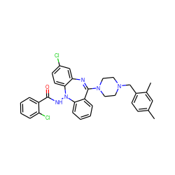 Cc1ccc(CN2CCN(C3=Nc4cc(Cl)ccc4N(NC(=O)c4ccccc4Cl)c4ccccc43)CC2)c(C)c1 ZINC000036188199