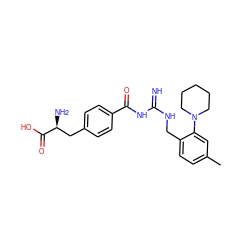 Cc1ccc(CNC(=N)NC(=O)c2ccc(C[C@H](N)C(=O)O)cc2)c(N2CCCCC2)c1 ZINC000653846602