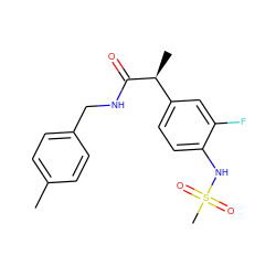 Cc1ccc(CNC(=O)[C@@H](C)c2ccc(NS(C)(=O)=O)c(F)c2)cc1 ZINC000073224051