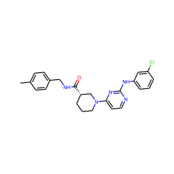 Cc1ccc(CNC(=O)[C@H]2CCCN(c3ccnc(Nc4cccc(Cl)c4)n3)C2)cc1 ZINC000084635108