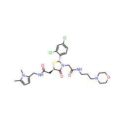 Cc1ccc(CNC(=O)C[C@H]2S[C@H](c3ccc(Cl)cc3Cl)N(CC(=O)NCCCN3CCOCC3)C2=O)n1C ZINC000029395711