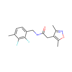 Cc1ccc(CNC(=O)Cc2c(C)noc2C)c(F)c1F ZINC000043177535