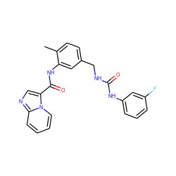 Cc1ccc(CNC(=O)Nc2cccc(F)c2)cc1NC(=O)c1cnc2ccccn12 ZINC000221023286