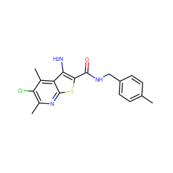 Cc1ccc(CNC(=O)c2sc3nc(C)c(Cl)c(C)c3c2N)cc1 ZINC000095597303