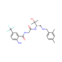 Cc1ccc(CNC[C@H](NC(=O)CNC(=O)c2cc(C(F)(F)F)ccc2N)C(C)(C)O)c(C)c1 ZINC000038402836