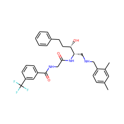 Cc1ccc(CNC[C@H](NC(=O)CNC(=O)c2cccc(C(F)(F)F)c2)[C@@H](O)CCc2ccccc2)c(C)c1 ZINC000473122182