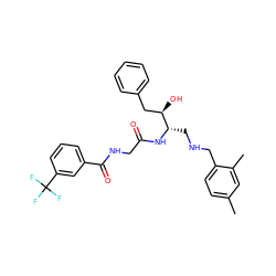 Cc1ccc(CNC[C@H](NC(=O)CNC(=O)c2cccc(C(F)(F)F)c2)[C@H](O)Cc2ccccc2)c(C)c1 ZINC000038457528