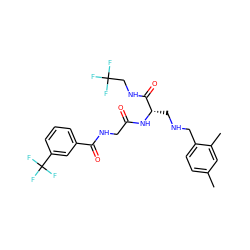 Cc1ccc(CNC[C@H](NC(=O)CNC(=O)c2cccc(C(F)(F)F)c2)C(=O)NCC(F)(F)F)c(C)c1 ZINC000028952379